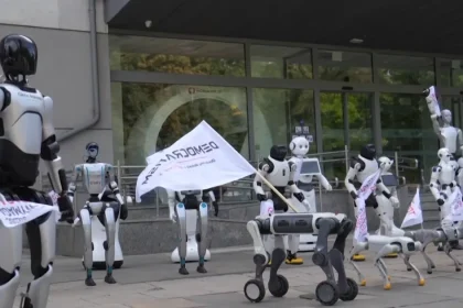 VIDEO: Pred poľským ministerstvom protestovali roboty za ochranu pracovných miest