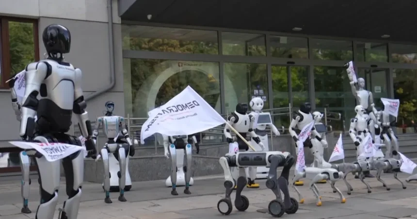 VIDEO: Pred poľským ministerstvom protestovali roboty za ochranu pracovných miest